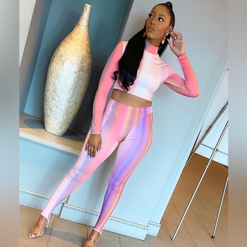 Multi color two-piece mock neck set